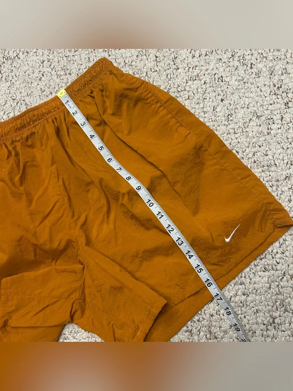 Vintage Nike Rust Orange Men’s Nylon Shorts Sz XL 90s Mini Swoosh Drawstring 5”